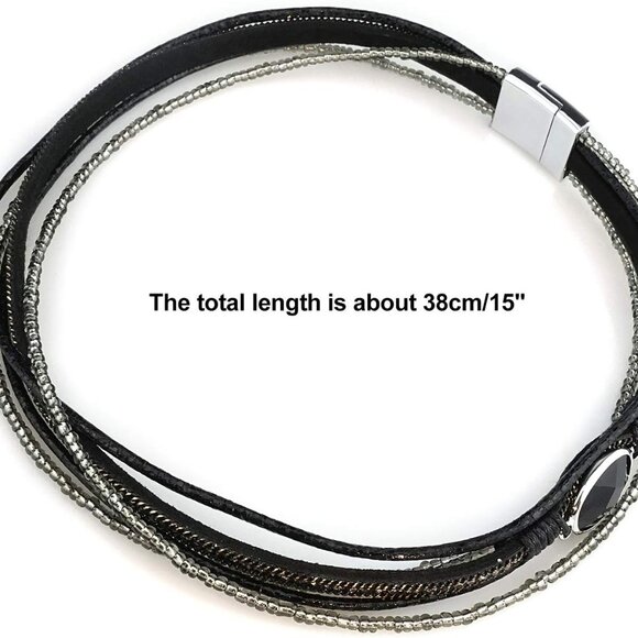 Women Wrap Bracelet Multilayered Leather Braided Bangle Wrist Cuff Bangles with - Picture 4 of 7